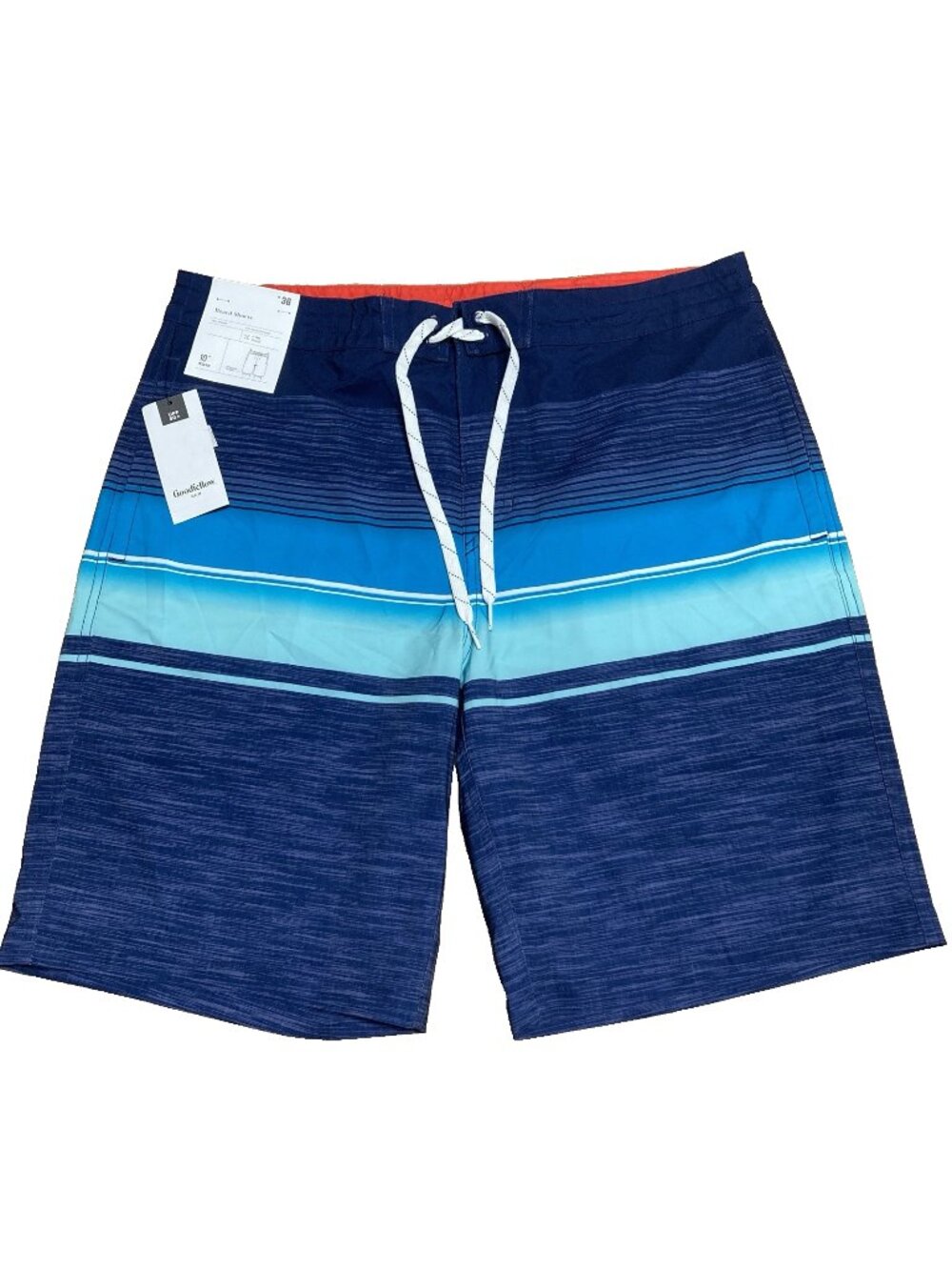 Goodfellow Mens Board Shorts Size 36, Blue Color Block Stripe 10" Inseam